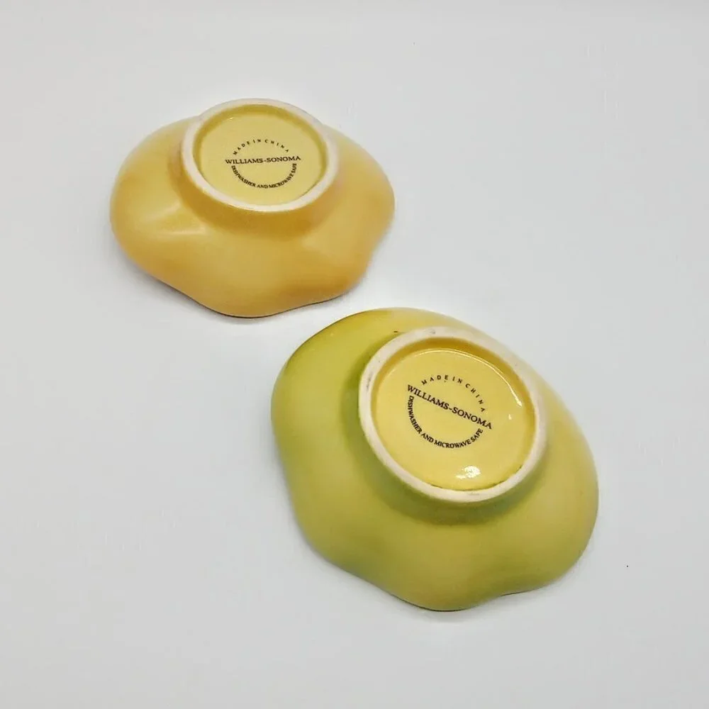 Williams Sonoma Green Yellow Ceramic Clamshell Dishes (2)